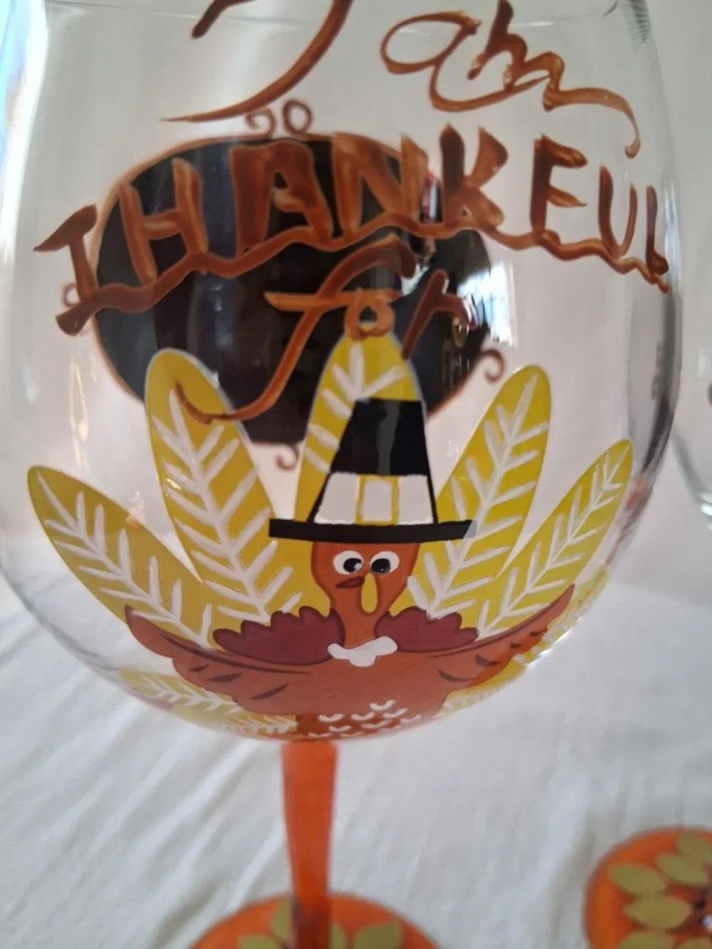 2 Wine glasses Thanksgiving decor.